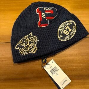 Polo Ralph Lauren Dark Blue Wool Blend 3 Patch Beanie